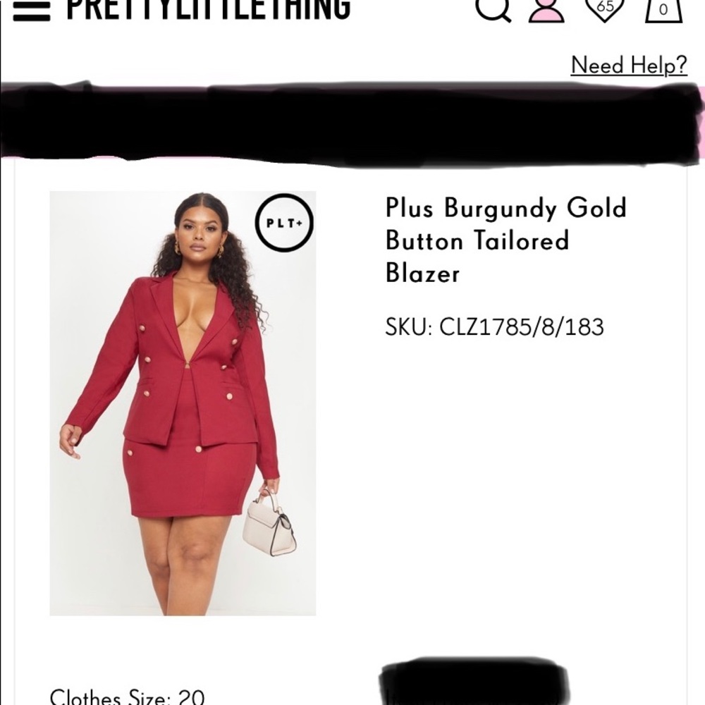Plus Burgundy Gold Button Tailored Blazer